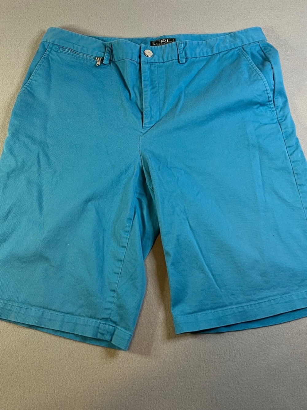 Lauren Ralph Lauren Chino Shorts Women 12. Flat front. Teal. Zip Snap Button